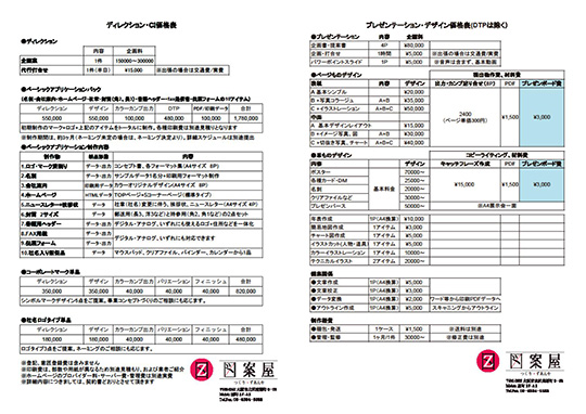 取引先に提示する価格表